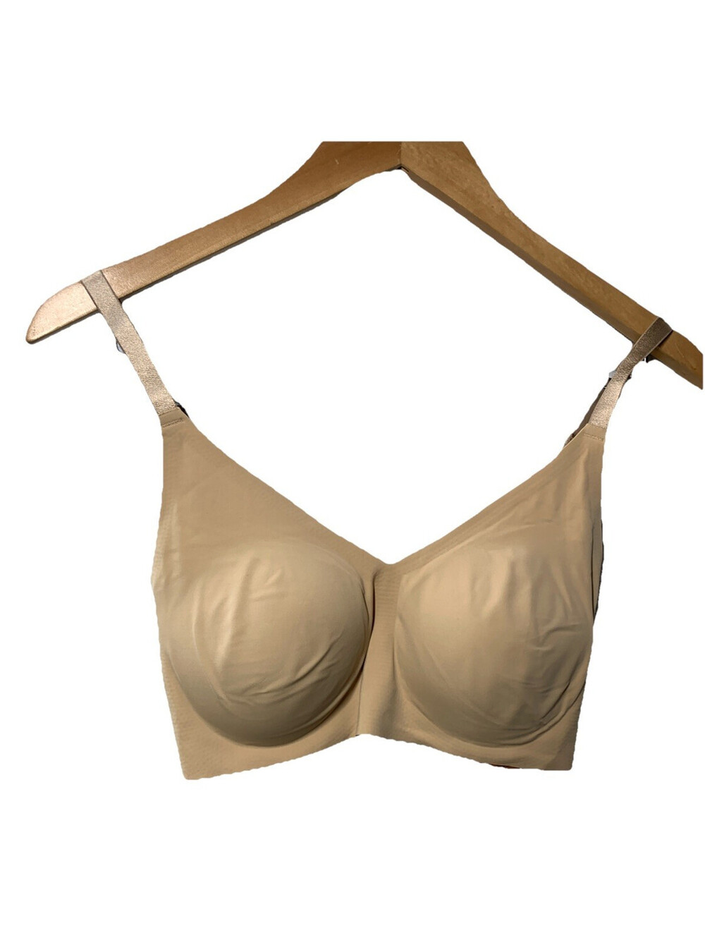 True & Co MEDIUM Body Boost Wireless Hook Back Push Up T-shirt Bra Beige Size M